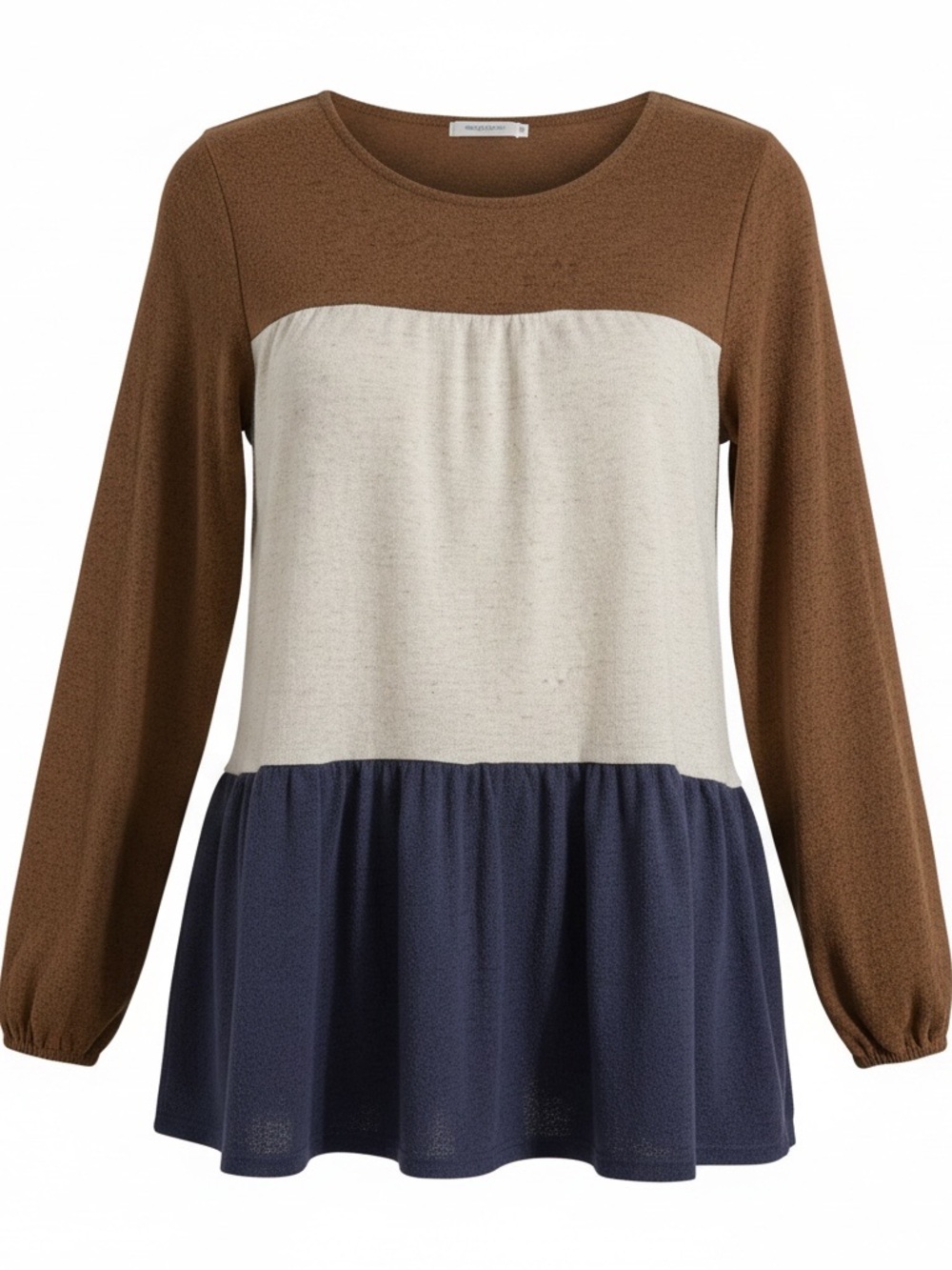 Chic Soul 2X Color Block Babydoll Tunic Top Plus Size Brown Navy Made USA